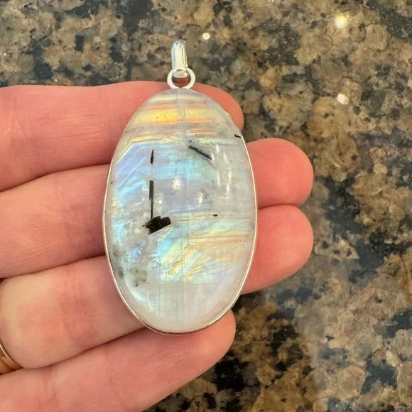 ๐For A๐ Colorful Flash Oval Rainbow Moonstone Pendant - Picture 11 of 16